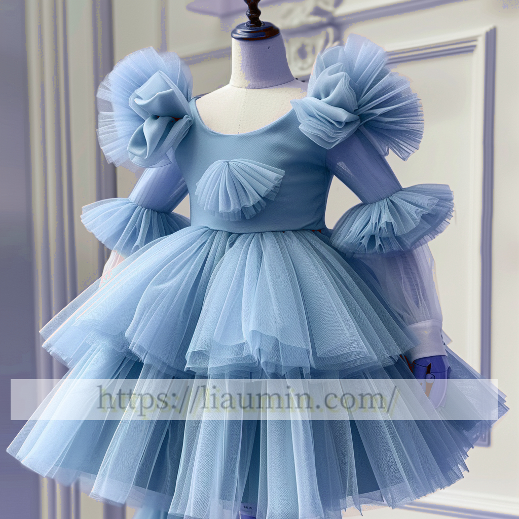 Tulle Long Sleeve Flower Girl Dress Brithday Party Formal Occasion Skirt W13-12