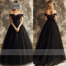 Load image into Gallery viewer, Custom Black Tulle With Lace Applique Wedding Evening Prom Formal Princess Dress C-12.3
