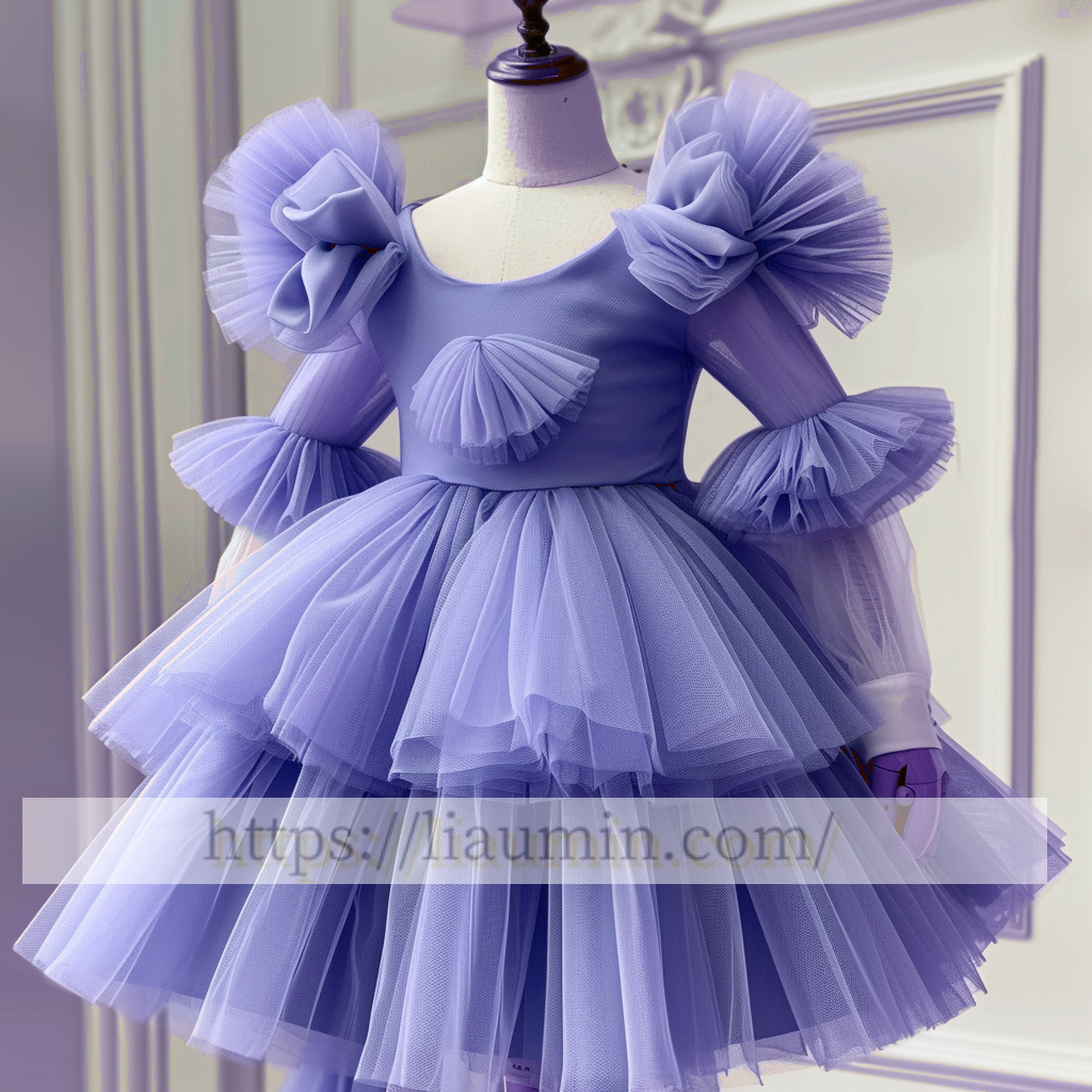 Tulle Long Sleeve Flower Girl Dress Brithday Party Formal Occasion Skirt W13-12