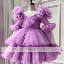 Load image into Gallery viewer, Tulle Long Sleeve Flower Girl Dress Brithday Party Formal Occasion Skirt W13-12
