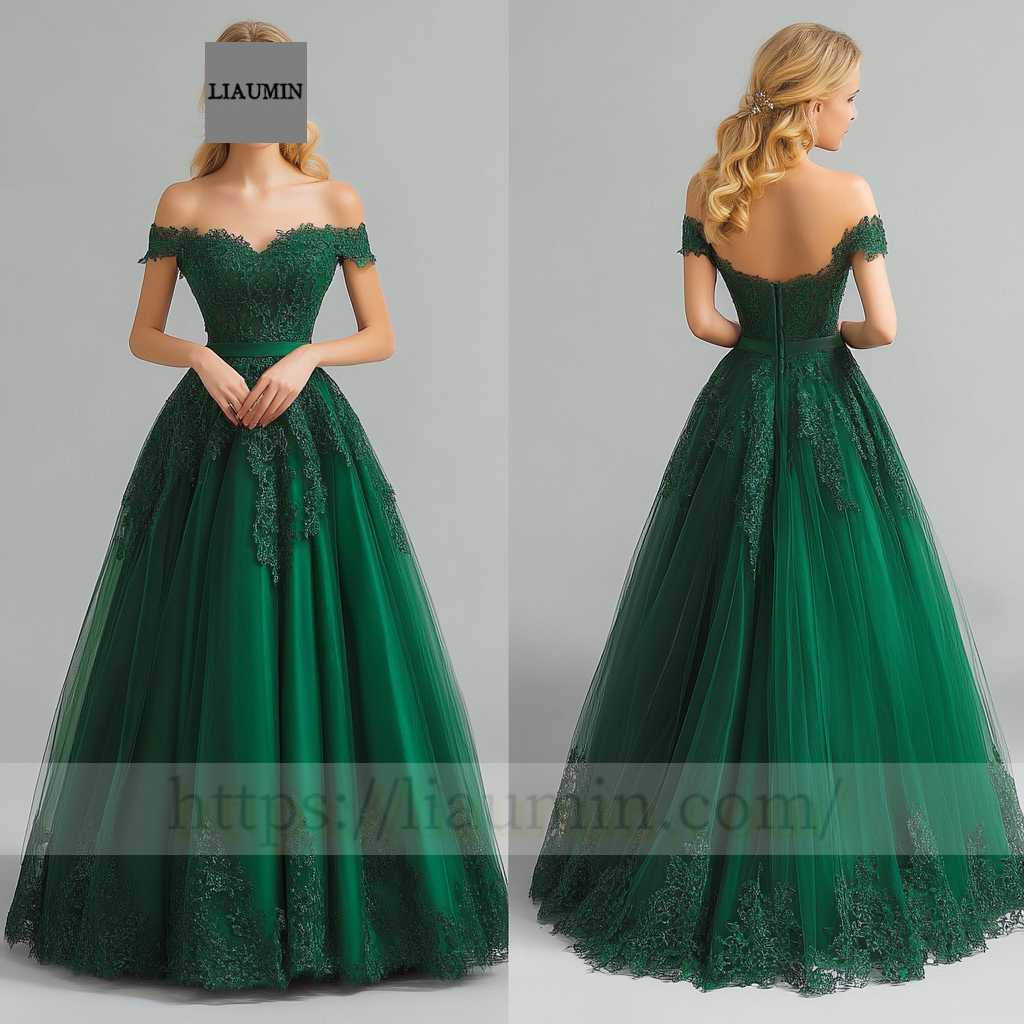 Custom Green Tulle With Lace Applique Wedding Evening Prom Formal Princess Dress C-12.6