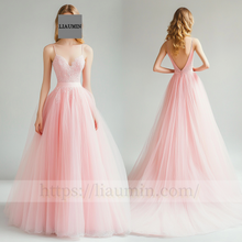 Load image into Gallery viewer, Custom Pink Tulle With Lace Applique Wedding Evening Prom Formal Princess Dress C-12.8
