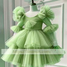 Load image into Gallery viewer, Tulle Long Sleeve Flower Girl Dress Brithday Party Formal Occasion Skirt W13-12
