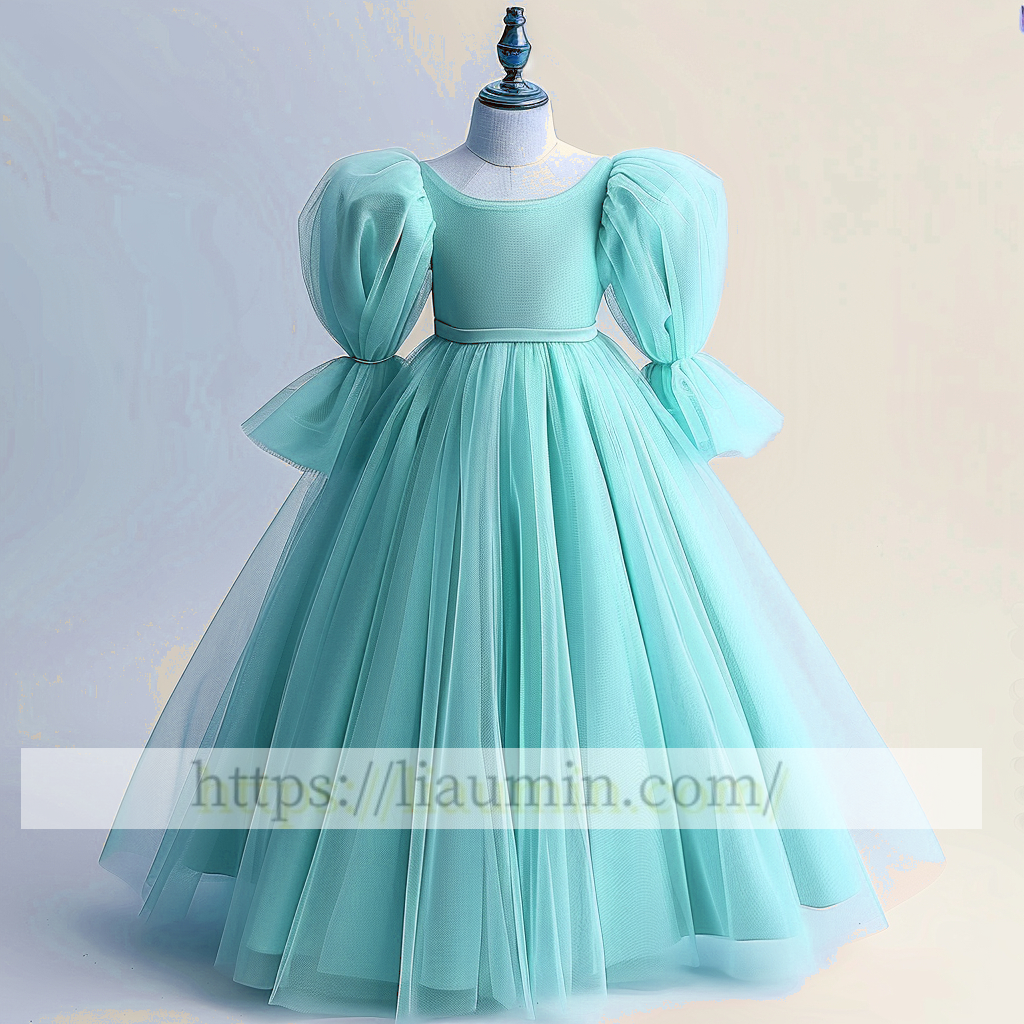 Tulle Long Sleeve Flower Girl Dress Brithday Party Formal Occasion Skirt W13-13
