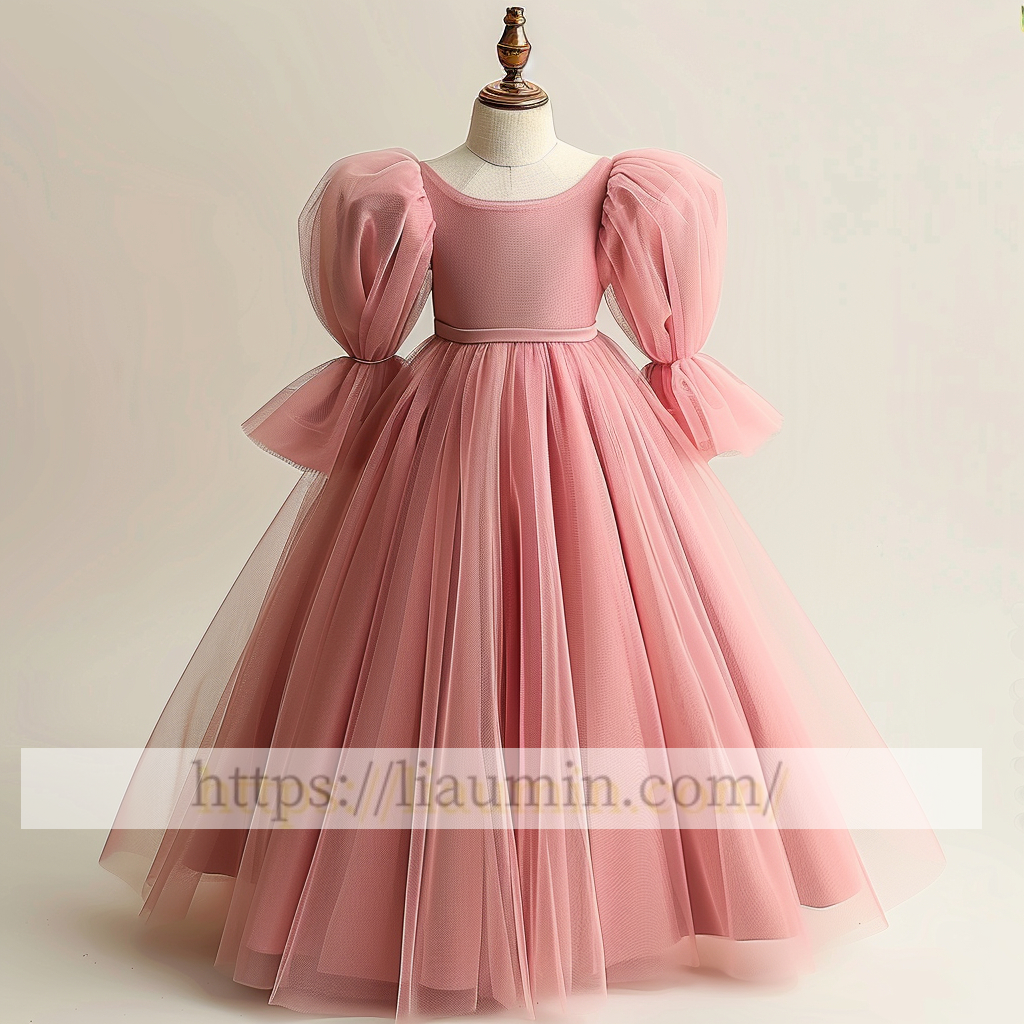 Tulle Long Sleeve Flower Girl Dress Brithday Party Formal Occasion Skirt W13-13