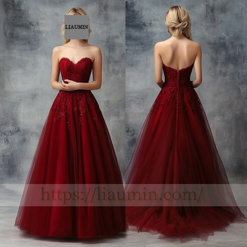 Custom wine Red Lace Applique Wedding Evening Prom Formal Princess Dress C-13.1