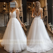 Load image into Gallery viewer, Custom White Lace Applique Strap Wedding Evening Prom Formal Princess Dress C-13.2
