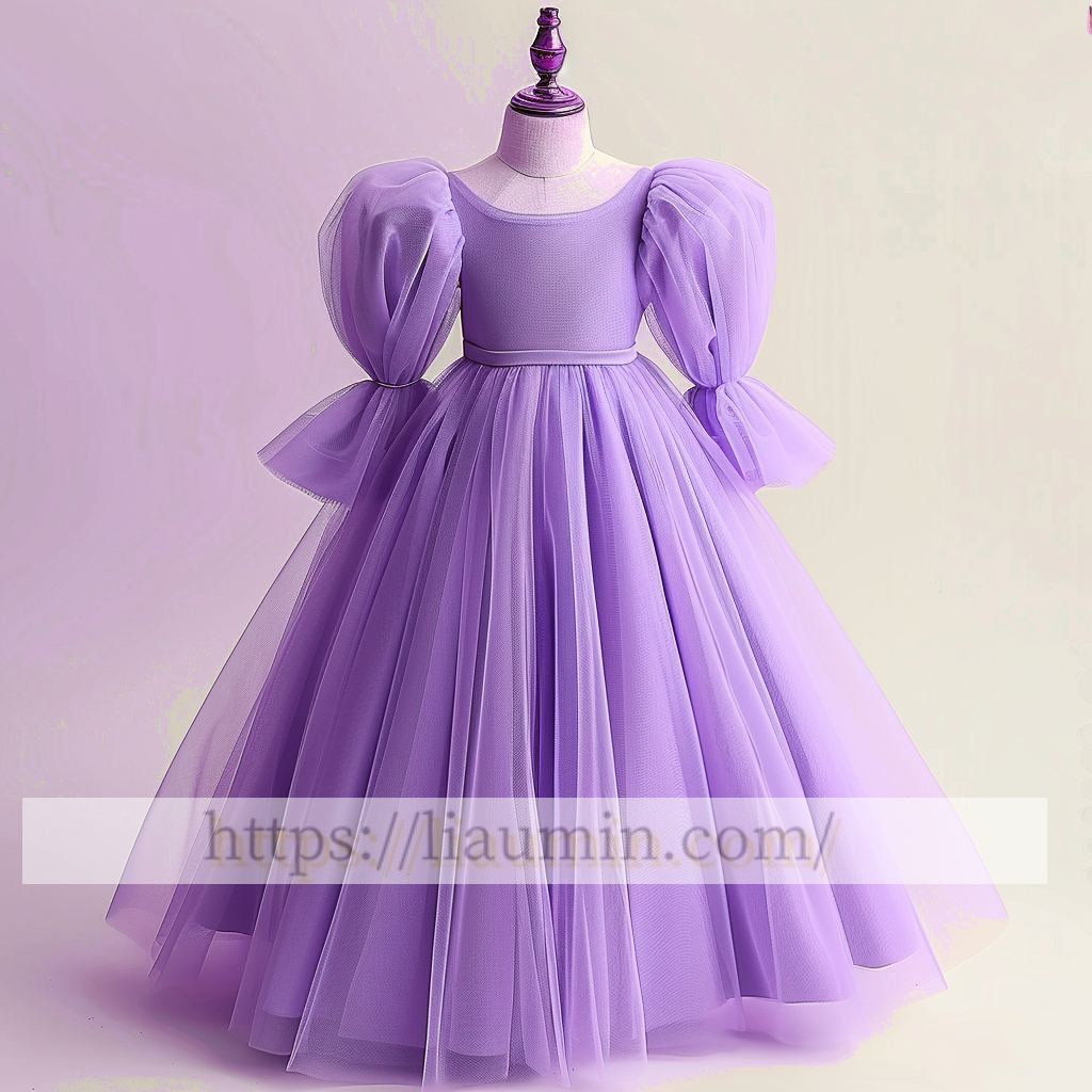 Tulle Long Sleeve Flower Girl Dress Brithday Party Formal Occasion Skirt W13-13