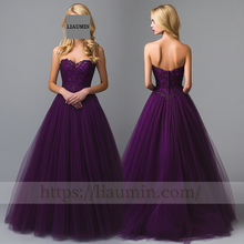 Load image into Gallery viewer, Custom Purple Lace Applique Wedding Evening Prom Formal Princess Dress C-13.4
