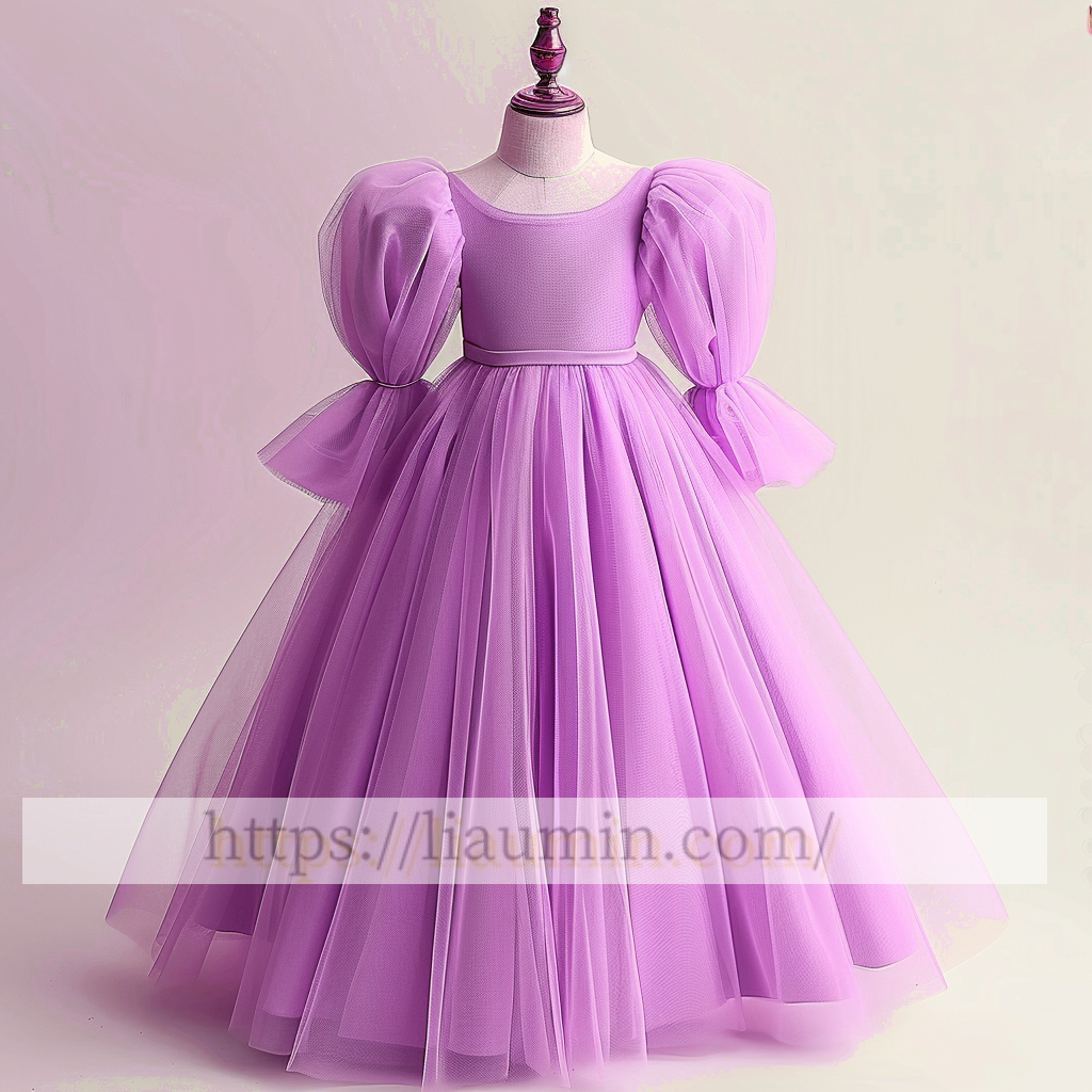 Tulle Long Sleeve Flower Girl Dress Brithday Party Formal Occasion Skirt W13-13