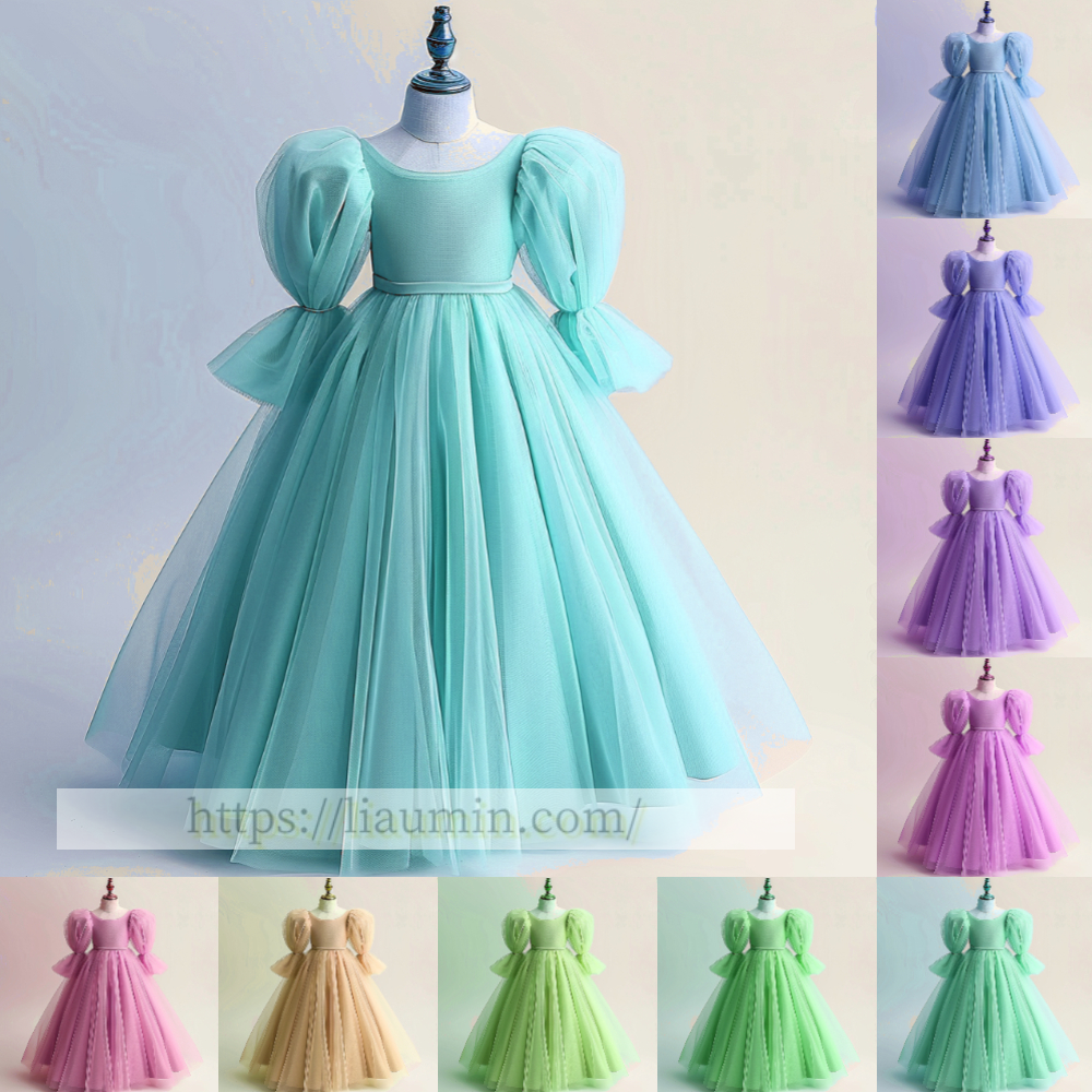 Tulle Long Sleeve Flower Girl Dress Brithday Party Formal Occasion Skirt W13-13