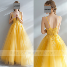 Load image into Gallery viewer, Yellow Tulle With Lace Applique Wedding Evening Prom Formal Princess Dress C-13.5
