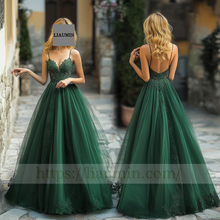 Load image into Gallery viewer, Green Lace Applique Wedding Evening Prom Formal Princess Dress C-13.6
