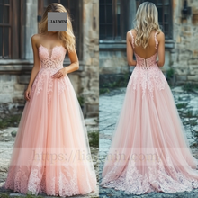 Load image into Gallery viewer, Pink Lace Applique Wedding Evening Prom Formal Princess Dress C-13.8
