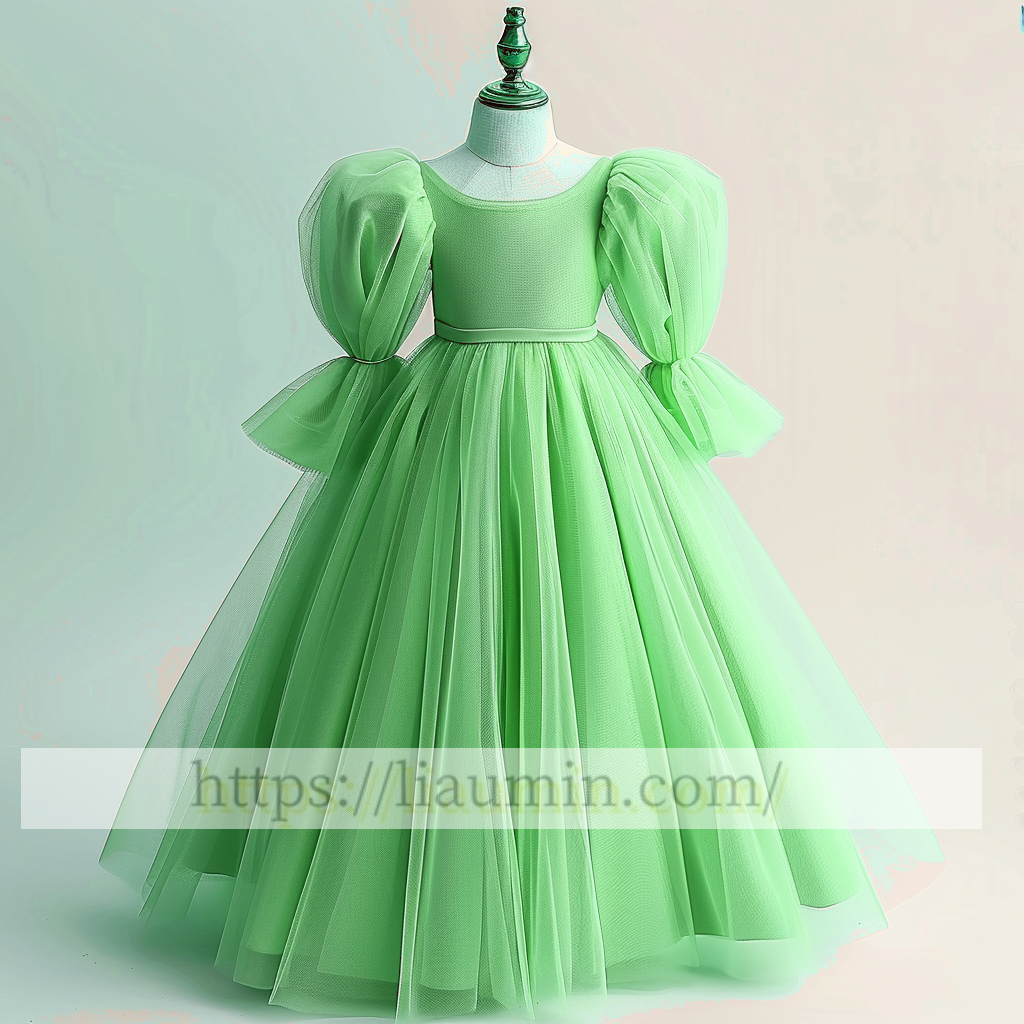 Tulle Long Sleeve Flower Girl Dress Brithday Party Formal Occasion Skirt W13-13
