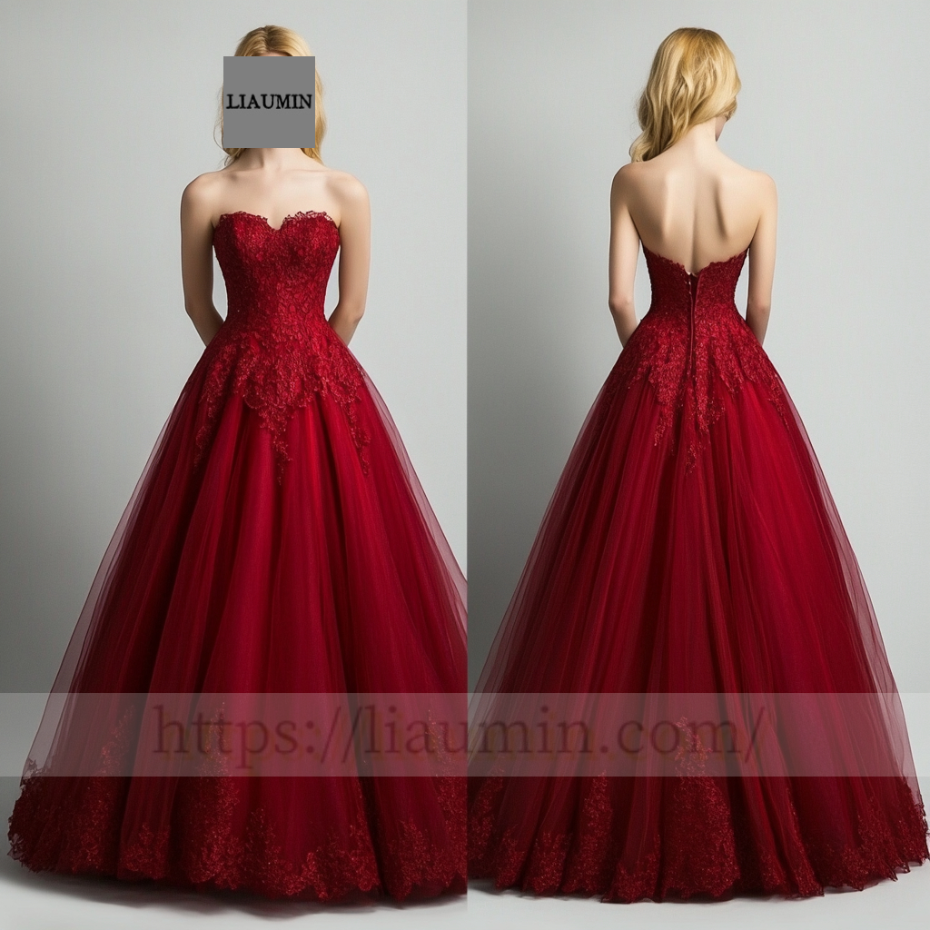 Red Lace Applique Wedding Evening Prom Formal Princess Dress C-14.1