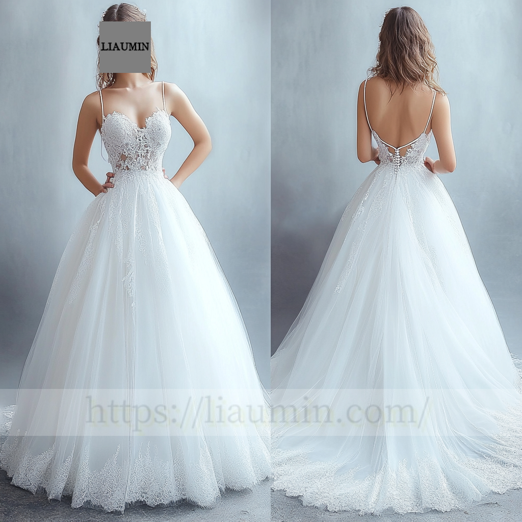 White Tulle With Lace Applique Wedding Evening Prom Formal Princess Dress C-14.2