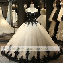 Load image into Gallery viewer, Ivory Tulle and Black Lace Applique Ball Gown Wedding Dress Prom Princess Dress W13-14.3
