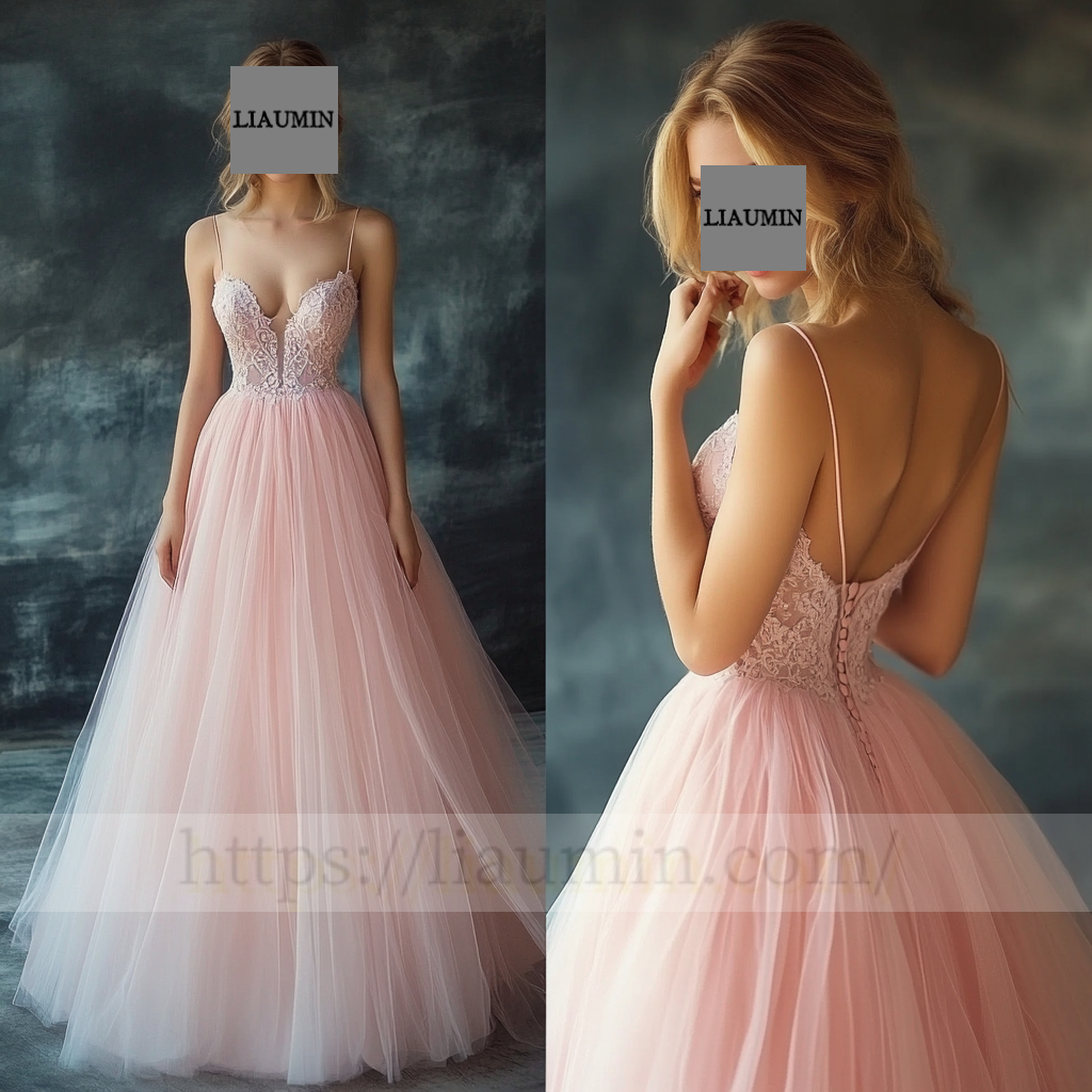 Pink Tulle With Lace Applique Wedding Evening Prom Formal Princess Dress C-14.8