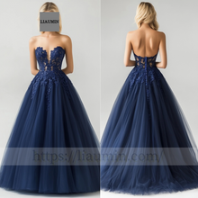 Load image into Gallery viewer, Navy Blue Tulle Lace Applique Wedding Evening Prom Formal Princess Dress C-14.9
