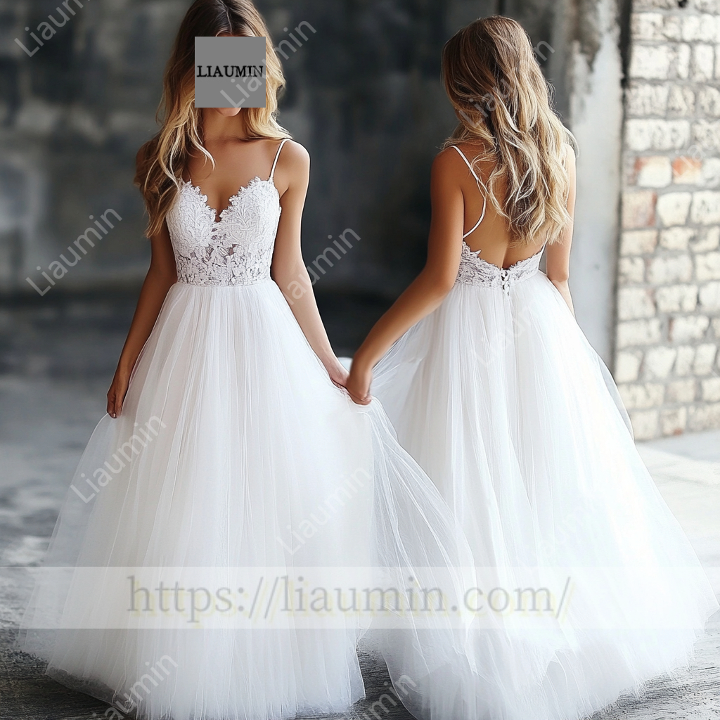 Custom White Tulle With Lace Applique Wedding Evening Prom Formal Princess Dress C-15.2