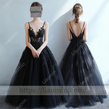 Load image into Gallery viewer, Custom Black Tulle With Lace Applique Wedding Evening Prom Formal Princess Dress C-15.3
