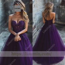 Load image into Gallery viewer, Custom Hand Made Purple Wedding Evening Prom Formal Princess Dress C-15.4
