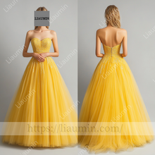 Load image into Gallery viewer, Custom Hand Made Yellow Wedding Evening Prom Formal Princess Dress C-15.5
