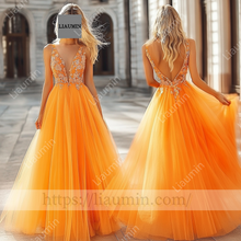 Load image into Gallery viewer, Custom Hand Made Orange Wedding Evening Prom Formal Princess Dress C-15.7
