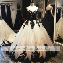 Load image into Gallery viewer, New Ivory Tulle and Black Lace Applique Ball Gown Wedding Dress Prom Princess Dress  W13-15.8
