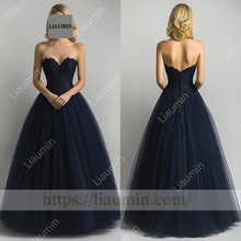 Load image into Gallery viewer, Customized Hand Made Navy Blue Wedding Evening Prom Formal Princess Dress C-15.9
