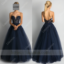 Load image into Gallery viewer, Customized Navy Blue Dress Wedding Evening Prom Formal Princess Dress C-16.9
