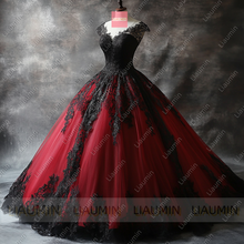 Load image into Gallery viewer, Red Tulle and Black With Strap Lace-up Wedding Evening Prom Formal Princess Dress W19.19.6
