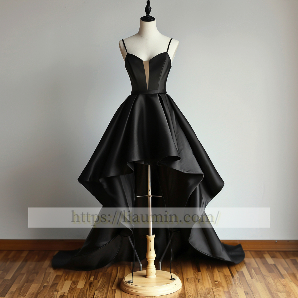 Black spaghetti straps Hi-Lo Evening Party Prom Formal Occasion Princess Dress W5-1.10