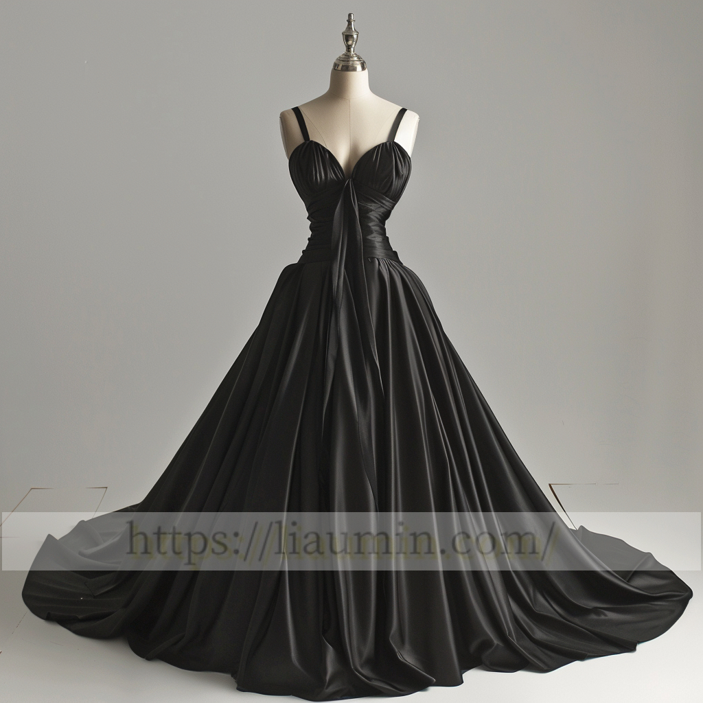 Black Full Length Sweetheart Evening Party Prom Formal Princess Dress Hand Made Custom W15-1.10