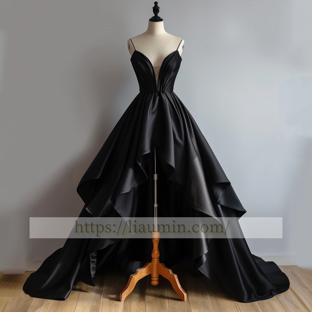 Black spaghetti straps Hi-Lo Evening Party Prom Formal Occasion Princess Dress W5-1.11