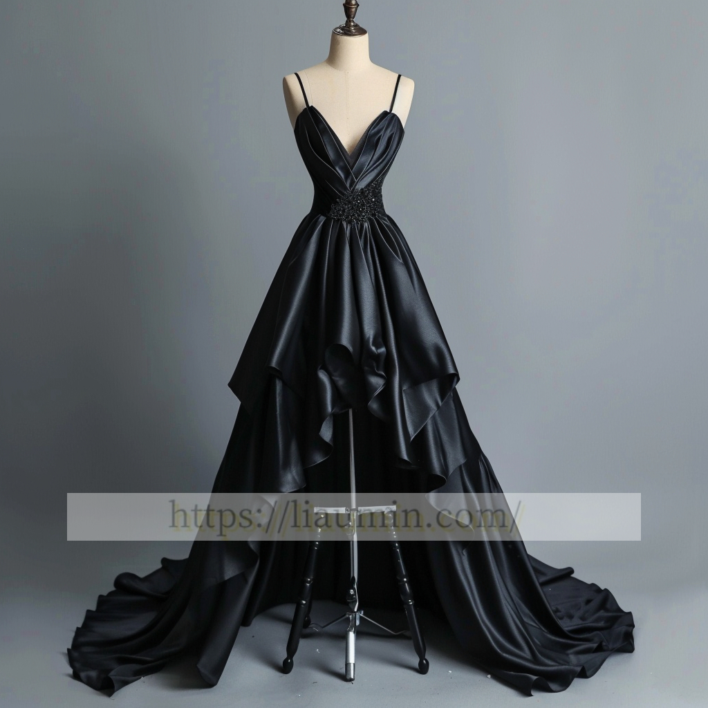 Black spaghetti straps Hi-Lo Evening Party Prom Formal Occasion Princess Dress W5-1.12