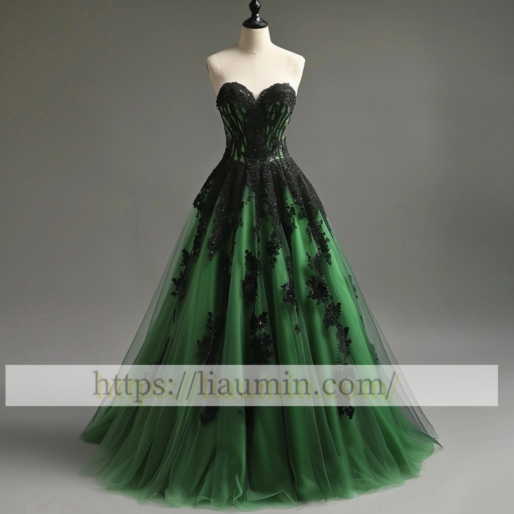 Green Tulle And Black Applique Evening Party Prom Formal Princess Homecoming Skirt A-1.13