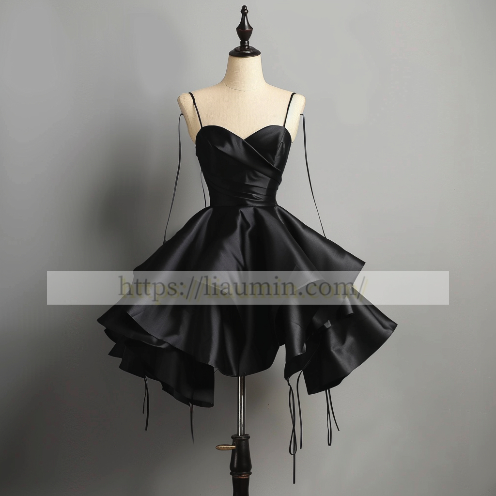 Black spaghetti straps Short Evening Party Prom Formal Occasion Princess Homecoming Dress W5-1.14