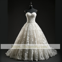 Load image into Gallery viewer, White Or Ivory Lace Strapless Wedding Dress Bridal Gown Princess Dress Custom Size A-1.14
