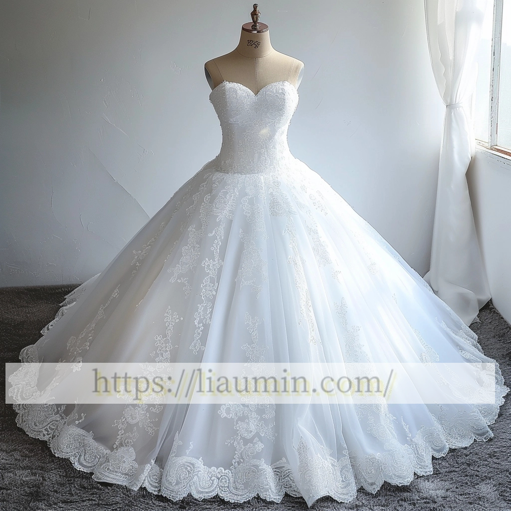 White Or Ivory Lace Strapless Wedding Dress Bridal Gown Princess Dress Custom A-1.15