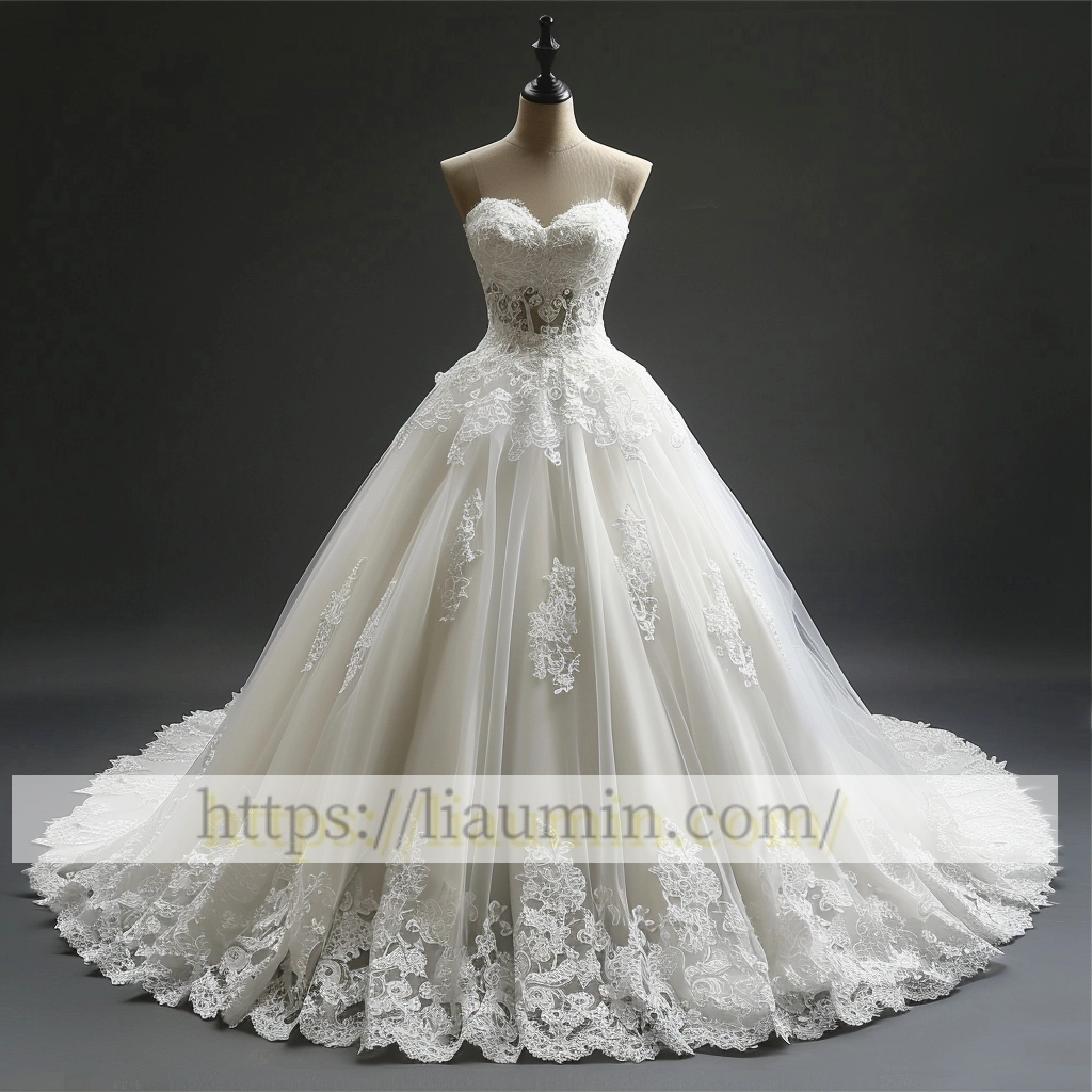 White Or Ivory Lace Strapless Wedding Dress Lace Up Back Bridal Gown Princess Dress Custom A-1.16