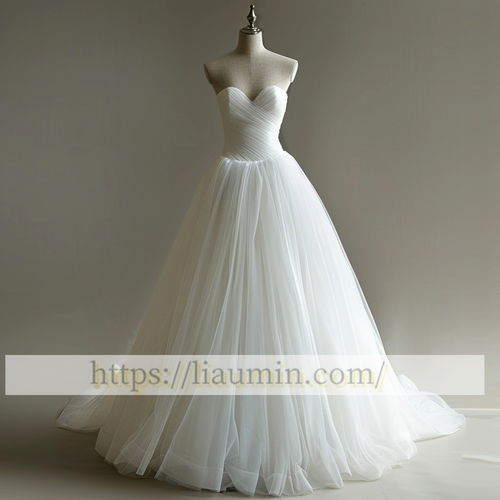 Simple Tulle Strapless Wedding Dress Lace Up Back Bridal Gown Princess Dress Custom Size A-1.18