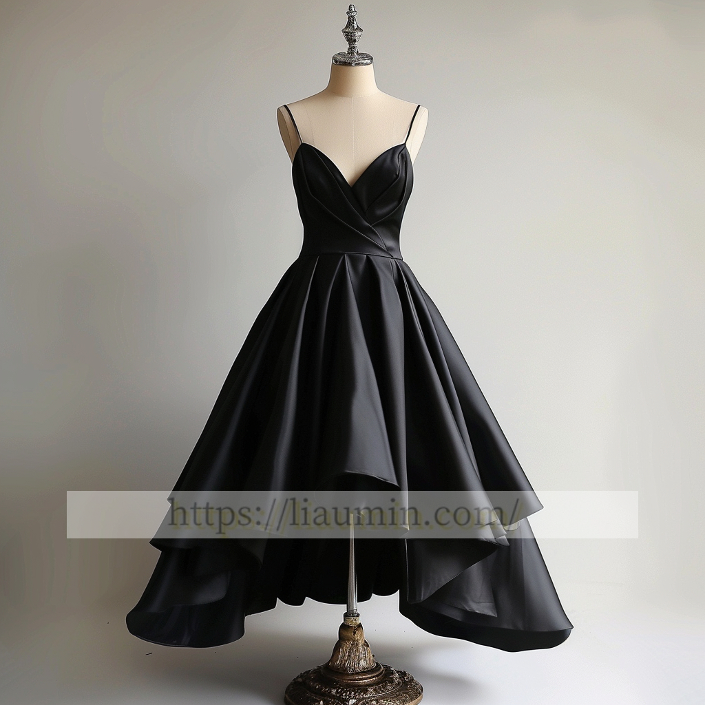 Black Spaghetti Straps Evening Party Prom Formal Occasion Princess Dress W5-1.19