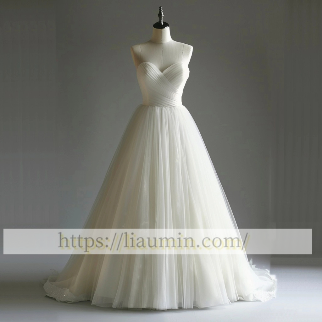 Simple Tulle Strapless Wedding Dress Lace Up Back Bridal Gown Princess Dress Custom A-1.19