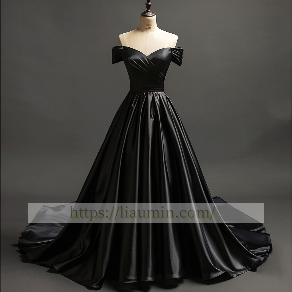 Black Off The Shoulder Full Length Evening Party Prom Formal Occasion Princess Dress W5-1.1