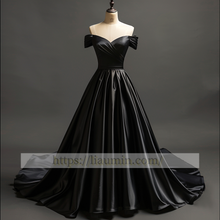 Load image into Gallery viewer, Black Off The Shoulder Full Length Evening Party Prom Formal Occasion Princess Dress W5-1.1
