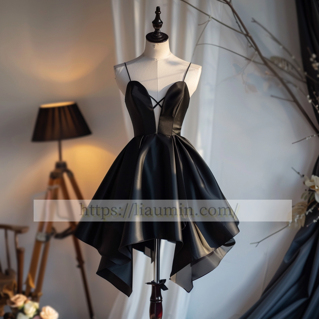 Black Spaghetti Straps Evening Party Prom Formal Occasion Princess Dress W5-1.22