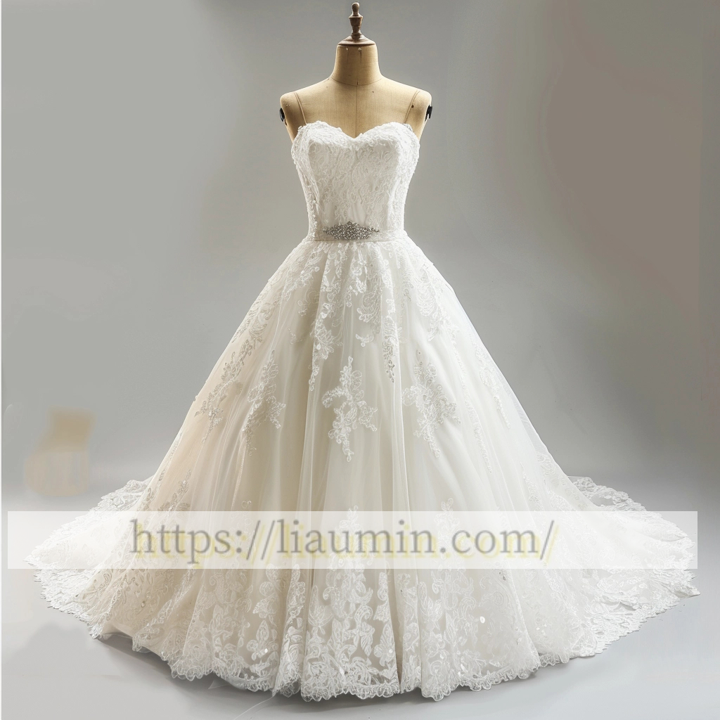 New Lace Strapless Wedding Dress Lace Up Back Bridal Gown Princess Dress Custom A-1.22