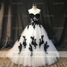 Load image into Gallery viewer, Custom Classic White Tulle and Black Lace Applique Evening Prom Formal Lace Up Back Princess Dress A-1.23
